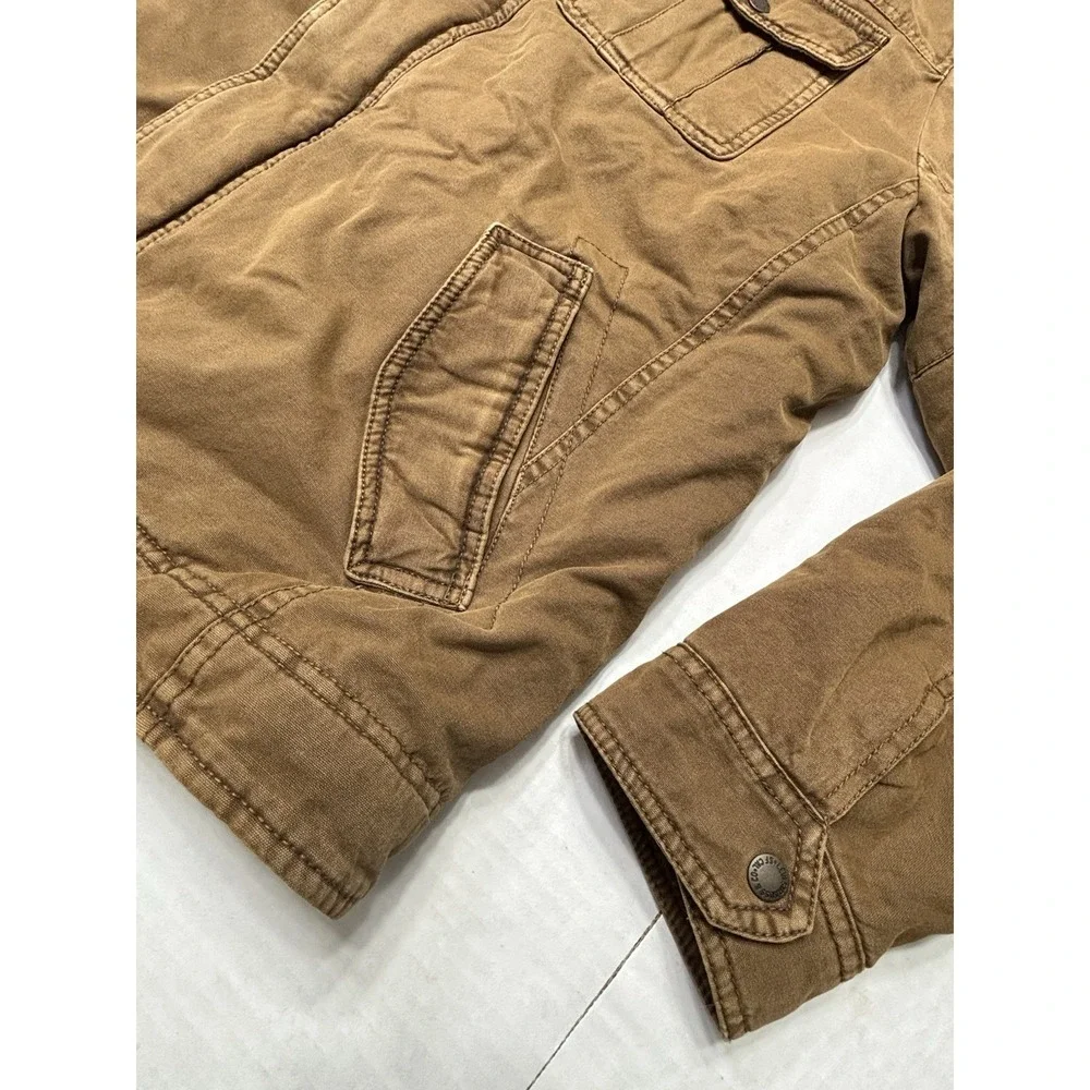 Levis‎ Sherpa Lined Work Jacket Mens L Brown Canvas Hooded Removable Liner